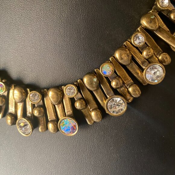 NWT Avant Garde Paris Brutalist Bronze AB Crystal Statement Collar Necklace - Picture 3 of 11